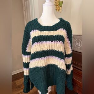 Offline By Aerie Bundle Up Sweater in green, beige, and lilac stripes